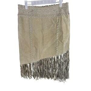 Wet Seal Suede Fringe Embroidered Western Boho Skirt Women Size 7 Vintage 2000s